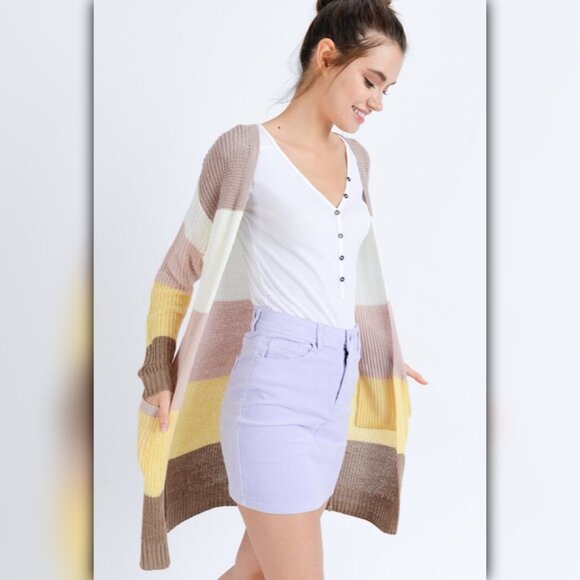 A091 ✽ Multi Rainbow Color Block Long Cardigan - Picture 5 of 10